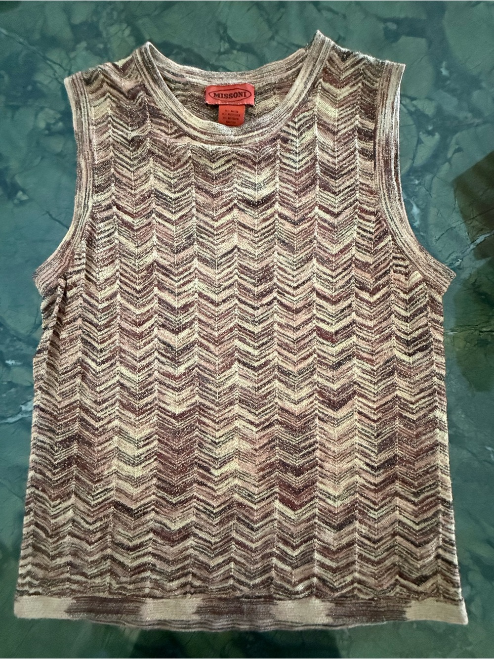 Missoni for Target Sleeveless Chevron Knit Top in Beige and Brown Gold Sparkle